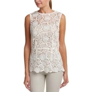 CAbi White Crochet Needlepoint Lace Peplum Top